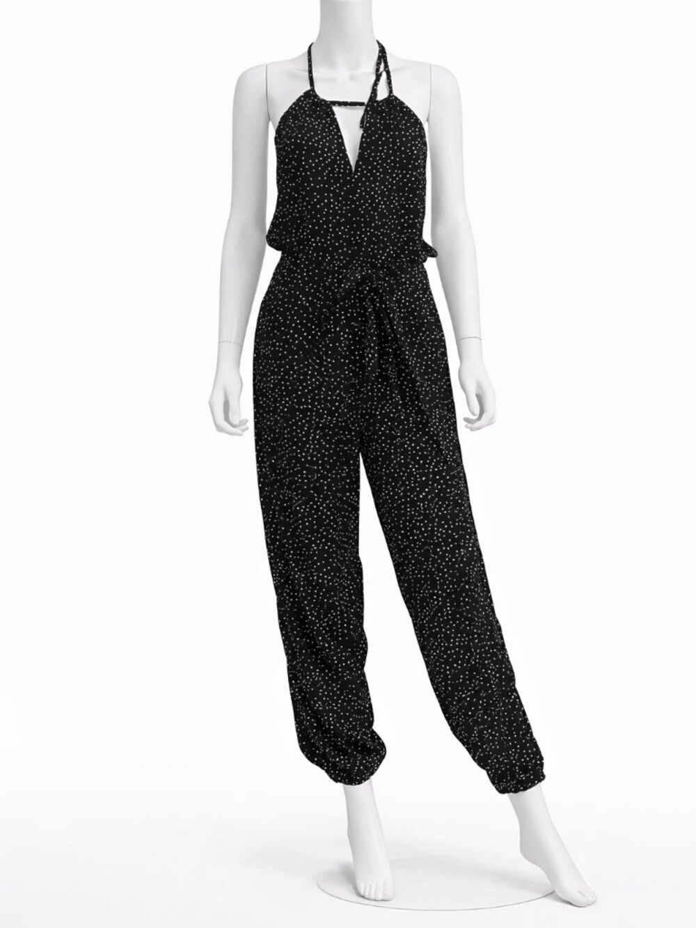 Cupshe Black Polka Dot Halter Jumpsuit | Size Small | Tie Waist | Tapered Leg